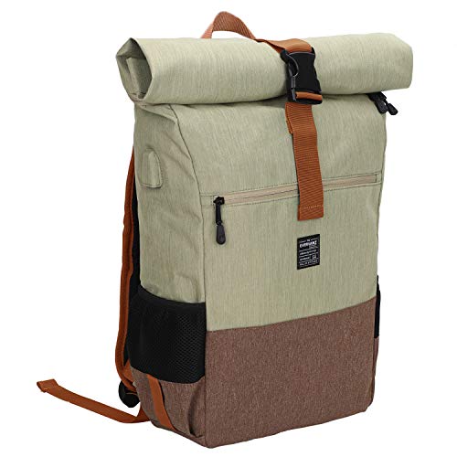 EverVanz Laptop-Rucksack, Damen & Herren Roll Top Wasserdichter Wanderrucksack, Leichtgewichtiger Freizeit-Rucksack, Stilvolle Schultasche mit USB-Ladebuchse, L, Grün von EverVanz