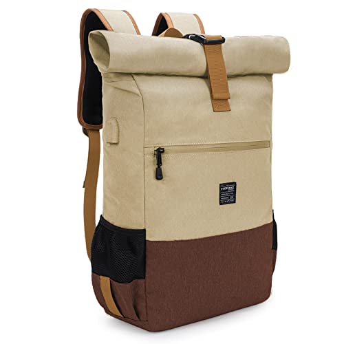 EverVanz Laptop-Rucksack, Damen & Herren Roll Top Wasserdichter Wanderrucksack, Leichtgewichtiger Freizeit-Rucksack, Stilvolle Schultasche mit USB-Ladebuchse, L von EverVanz