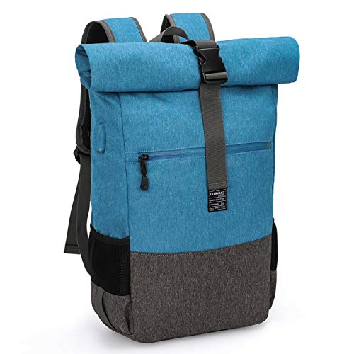 EverVanz Laptop-Rucksack, Damen & Herren Roll Top Wasserdichter Wanderrucksack, Leichtgewichtiger Freizeit-Rucksack, Stilvolle Schultasche mit USB-Ladebuchse von EverVanz