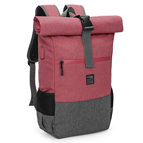 EverVanz Laptop-Rucksack, Damen & Herren Roll Top Wasserdichter Wanderrucksack, Leichtgewichtiger Freizeit-Rucksack, Stilvolle Schultasche mit USB-Ladebuchse von EverVanz