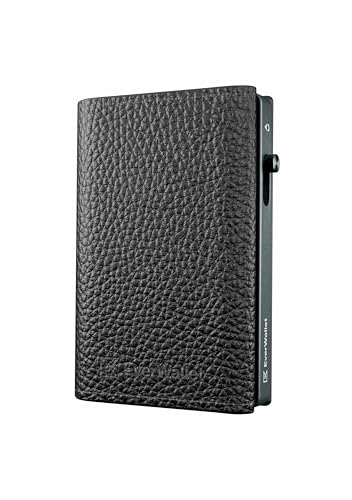 EverWallet Slim Brieftasche für Damen und Herren aus Leder und Aluminium - Smart Wallet mit Kreditkartenhalter, Auswurfmechanismus, RFID Block - minimalistisch und dünn - Made in Italy, Schwarz von EverWallet