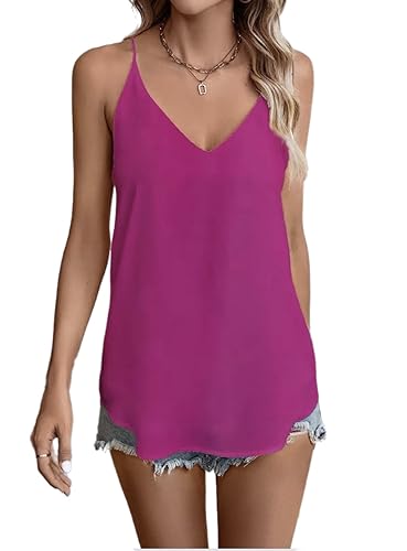 Evera B Damen Camisole V-Ausschnitt Chiffon Tank Top Cami w/Verstellbare Träger | Basic Ärmelloses Top, Casual & Dressy Shirt, Magenta, Groß von Evera B