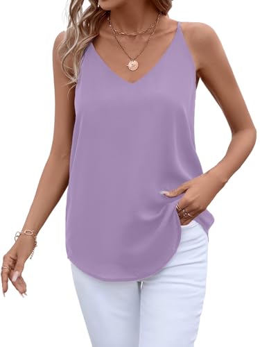 Evera B Damen Camisole V-Ausschnitt Chiffon Tank Top Cami w/Verstellbare Träger | Basic Ärmelloses Top, Casual & Dressy Shirt, Pastellviolett, Groß von Evera B