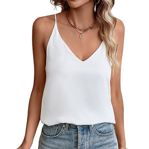 Evera B Damen V-Ausschnitt Chiffon Verstellbarer Spaghettiträger Cami Top, Adj Gurt Off Wht, Groß von Evera B