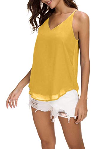 Evera B Damen Camisole V-Ausschnitt Chiffon Tank Top Cami w/Verstellbare Träger | Basic Ärmelloses Top, Casual & Dressy Shirt, Verstellbarer Riemen, Senf, X-Groß von Evera B