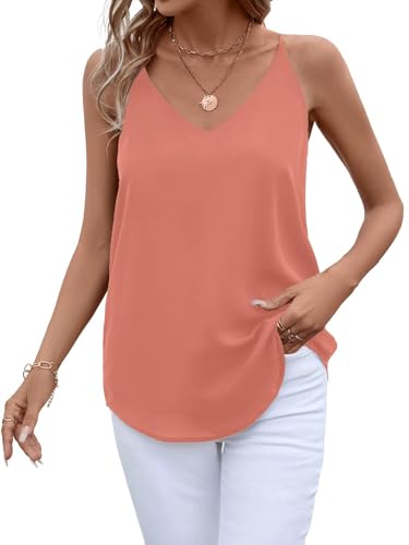 Evera B Damen V-Ausschnitt Chiffon Verstellbarer Spaghettiträger Cami Top, lachsfarben, XX-Large von Evera B