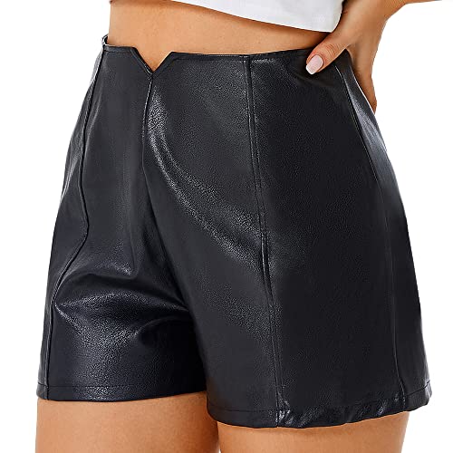 Everbellus Damen Einfache und Modische Ledershorts Hohem Bund Shorts Schwarz XLarge von Everbellus