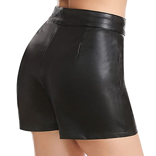 Everbellus Damen Lässige Shorts mit Weitem Bein und Hoher Taille Ledershorts Schwarz Medium von Everbellus