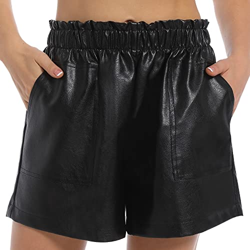 Everbellus Lose Ledershorts Weitem Bein mit Taschen für Damen PU Shorts Schwarz Large von Everbellus