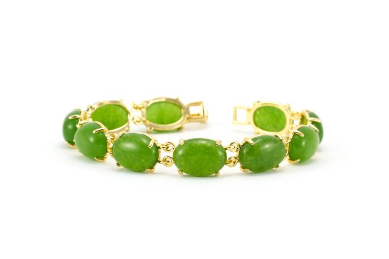 Gold Jade Link Armband/Grüne Perlen Schmuck von EverblissDesigns