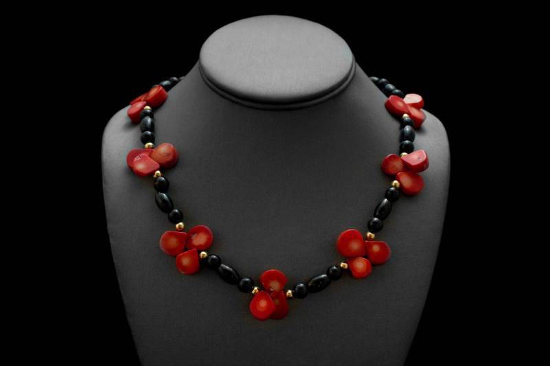 Koralle Onyx Halskette/Rot Schwarz Tropfen Teardrop Schmuck Gold von EverblissDesigns