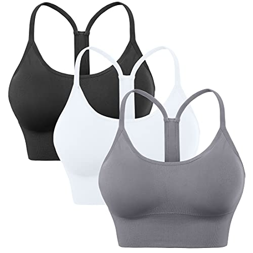 Evercute Racerback-Sport-BHs, gepolstert, Y-Racer-Rücken, Cropped-BHs für Yoga, Workout, Fitness, geringe Auswirkungen, Schwarz, Weiß, Grau, 3 Stück, Medium von Evercute