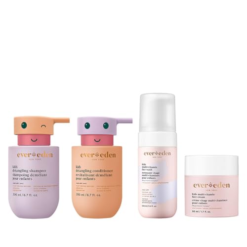 Ever Eden Kids Routine Bundle - Happy Hair Duo Detangling Kids Shampoo and Conditioner + Happy Face Duo Multi-Vitamin Face Wash for Kids and Multi-Vitamin Kids Face Cream - Skin Care for Kids 3+ von Evereden