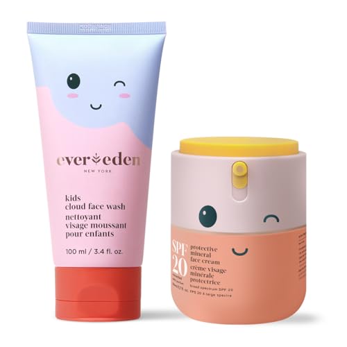 Kids Happy Morning Duo - Clean & Vegan Skin Care for Kids Bundle | Skin Care Cloud Face Wash + SPF 20 Mineral Face Cream | Ohne Behandlung | Kein Messgerät | Fun | Einfach zu bedienen Skincare für von Evereden