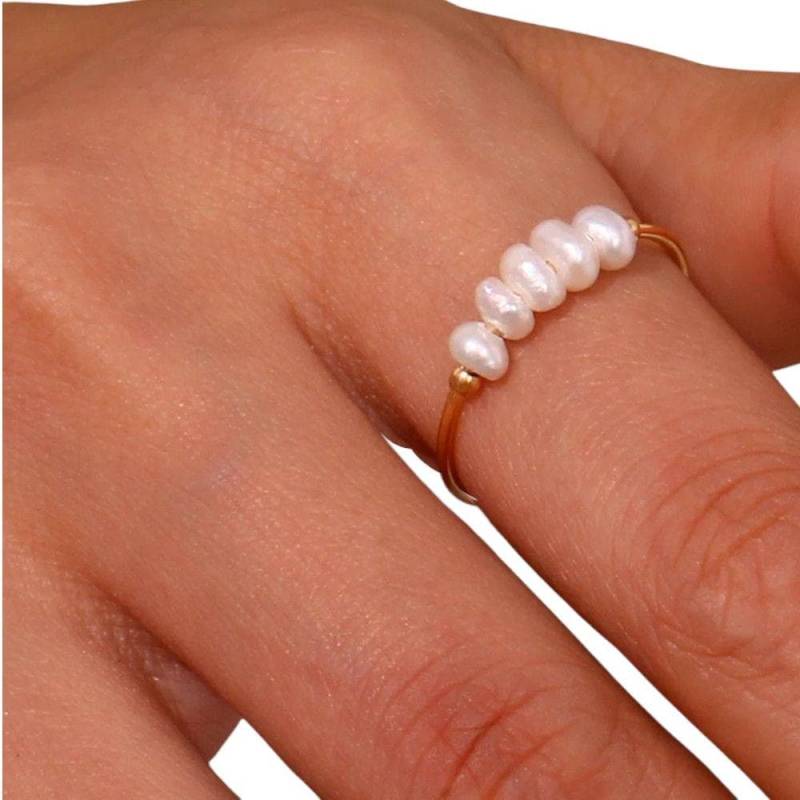 18K Gold Perle Ring, Edelstahl, Stapelbar Ehering, Band Mit Perle, Goldschmuck, Nicht Anlaufen, Besondere Anlässe, Hochzeitsschmuck von EverelleBoutique