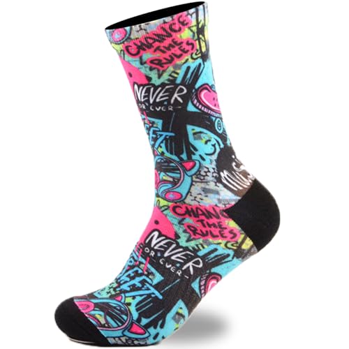 Everfly Sneaker Socken Herren Damen für Crossfit Sportsocken Fitness Padel Basketball Radfahren Laufen Fussball Wandern - Lustig Technische Dämpfung Farben Geschenk - Wandersocken (Graffiti, 41-45) von Everfly