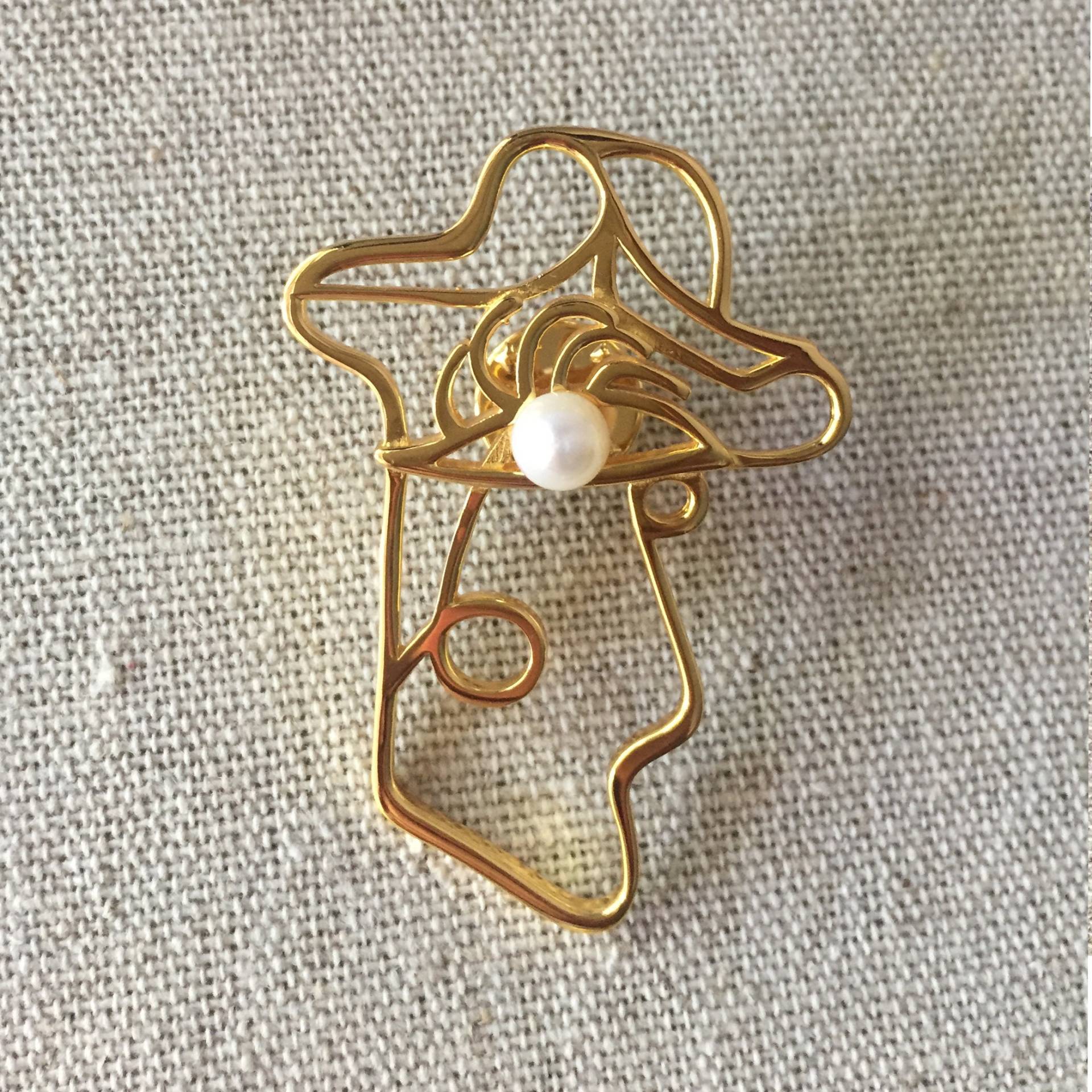 Botton Pin, Solide Sterling Silber Gesicht Abstrakte Face Pin von Everfound