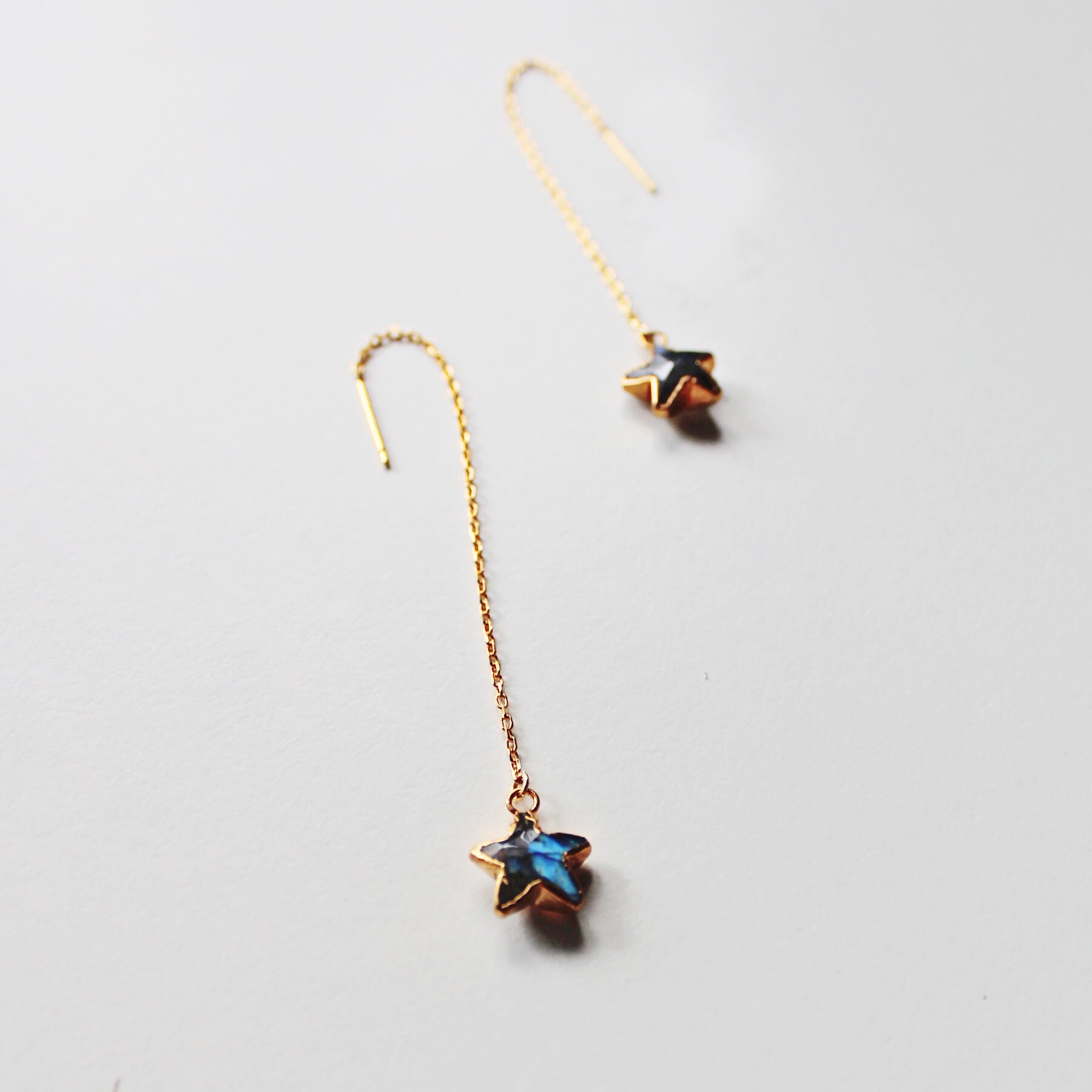 Labradorit Stern Ohrring Faden, Baumelnden Ohr Simi Edel-Ohrring-Thread von Everfound