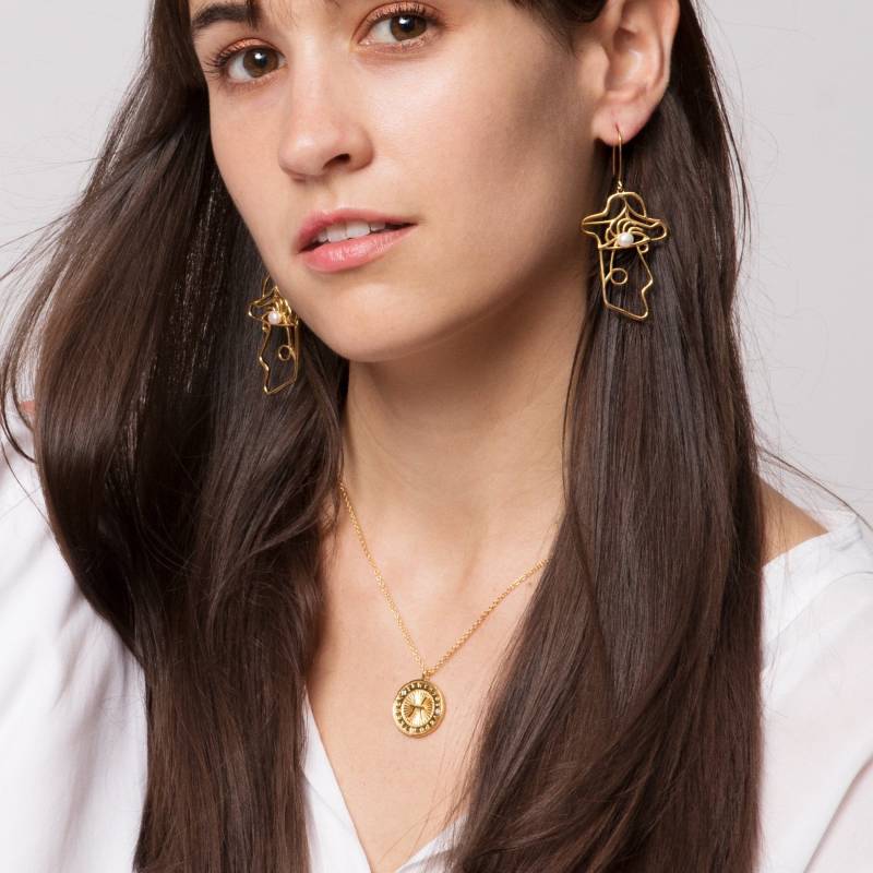 Solide Sterling Silber Abstrakte Gesicht Tropfen Ohrring, 18K Vergoldet von Everfound