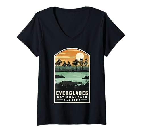 Damen Everglades-Nationalpark T-Shirt mit V-Ausschnitt von Everglades National Park trave with family gift