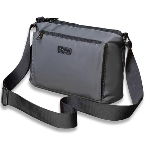 Umhängetasche mit mehreren Taschen für Herren, lässig, Nylon, mittelgroß, geräumig, modisch, mit Tragegriff oben, GRAU, Medium Umhängetasche mit mehreren Taschen für Herren, lässig, Nylon, mittelgroß, geräumig, modisch, mit Tragegriff oben, GRAU, Medium von Evergoo