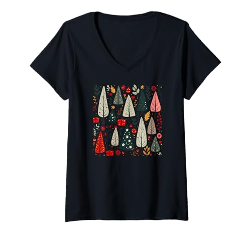 Damen Skurriler Weihnachtsbaumwald T-Shirt mit V-Ausschnitt Damen Skurriler Weihnachtsbaumwald T-Shirt mit V-Ausschnitt von Evergreen Holiday Charm Apparel Home And More