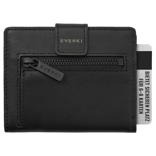 Everki RFID Geldbörse Herren - Cardholder Portmonee Herren Leder, Schwarzes Portemonnaie mit Münzfach, Slim Wallet Geldbeutel mit RFID Schutz, Mini Reisegeldbeutel, RFID Mens Wallet von Everki