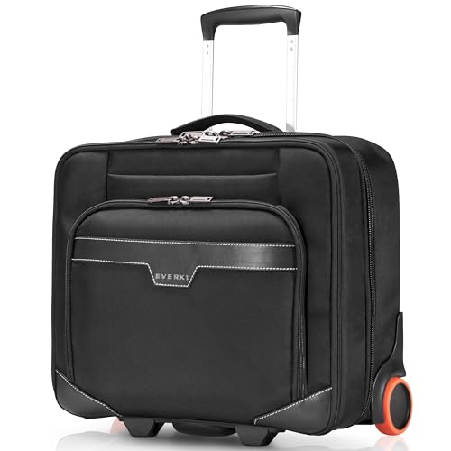 Everki Journey – Business Laptop Trolley anpassbarem Fach für Notebooks von 11 bis 16 Zoll (28–40,6 cm), Akten-Organisation, Bekleidungsfach, Trolley-Lasche und besonders leisen Rollen, Schwarz von Everki