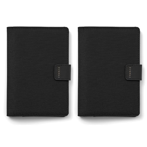 Everki Reisepasshüllen 2er-Set aus recyceltem Material – Reiseetui mit RFID-Schutz – Passhülle für Damen & Herren – Reiseorganizer Schwarz mit Echtleder-Details von Everki