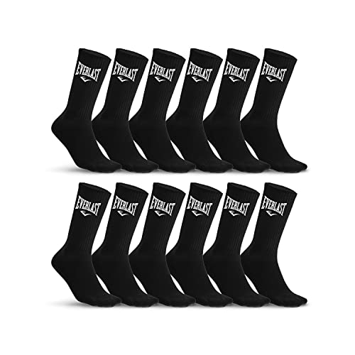 Socken Herren Atmungsaktiv, Sportsocken Herren, Perfekter Halt, rutschfest (12er Pack), Schwarz, 39/42 von Everlast