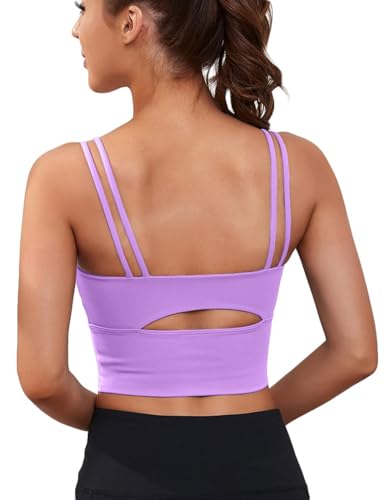 Everrysea Damen Longline Sport-BH Gepolsterter Yoga Workout Crop Tank Tops Träger Camisole Fitness Shirts, Dream Purple, Large von Everrysea