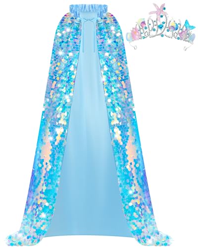 Evervibe Meerjungfrauenkostüm für Damen, Prinzessinnen-Pailletten, Meerjungfrauen-Umhang und Meerjungfrauenkrone für Halloween-Party (lila, 110 cm), 2 Stück von Evervibe