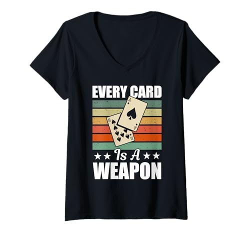 Damen Retro Kartenspiel Design Für Männer Frauen Euchre Turnier T-Shirt mit V-Ausschnitt Damen Retro Kartenspiel Design Für Männer Frauen Euchre Turnier T-Shirt mit V-Ausschnitt von Every Card Is A Weapon