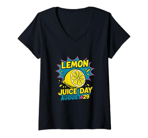 Damen Lemon Juice Day Lustiger Zitronenlimonadenliebhaber im Retro-Look T-Shirt mit V-Ausschnitt von Every Day Is A Day Designs