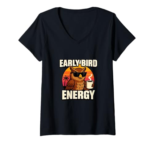 Damen Morning Energy Design Coffee and Sunrise Vibes Grind Rise T-Shirt mit V-Ausschnitt von Every Day Is A Day Designs