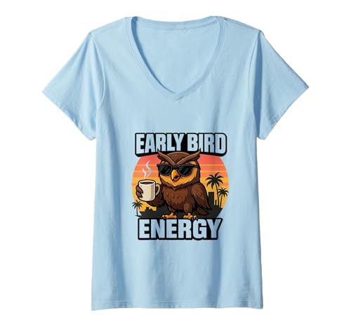 Damen Morning Energy Design Coffee and Sunrise Vibes Grind Rise T-Shirt mit V-Ausschnitt von Every Day Is A Day Designs