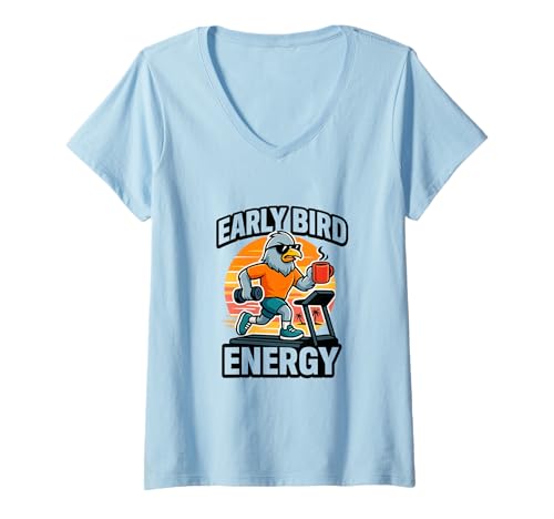 Damen Morning Energy Design Coffee and Sunrise Vibes Grind Rise T-Shirt mit V-Ausschnitt von Every Day Is A Day Designs