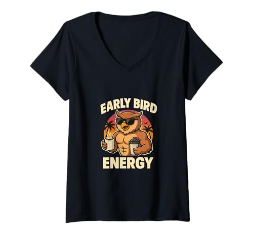 Damen Morning Energy Design Coffee and Sunrise Vibes Grind Rise T-Shirt mit V-Ausschnitt von Every Day Is A Day Designs