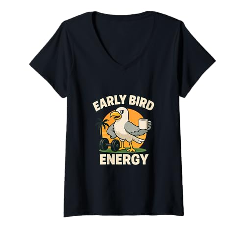 Damen Morning Energy Design Coffee and Sunrise Vibes Grind Rise T-Shirt mit V-Ausschnitt von Every Day Is A Day Designs