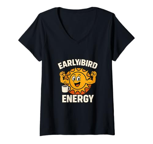 Damen Morning Energy Design Coffee and Sunrise Vibes Grind Rise T-Shirt mit V-Ausschnitt von Every Day Is A Day Designs