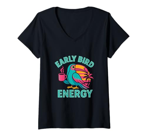 Damen Morning Energy Design Coffee and Sunrise Vibes Grind Rise T-Shirt mit V-Ausschnitt von Every Day Is A Day Designs