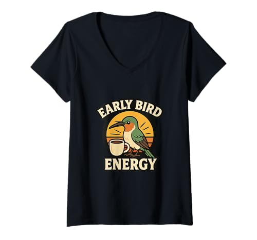 Damen Morning Energy Design Coffee and Sunrise Vibes Grind Rise T-Shirt mit V-Ausschnitt von Every Day Is A Day Designs