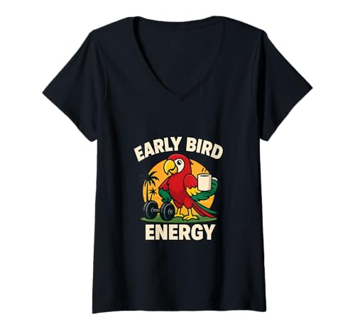 Damen Morning Energy Design Coffee and Sunrise Vibes Grind Rise T-Shirt mit V-Ausschnitt von Every Day Is A Day Designs