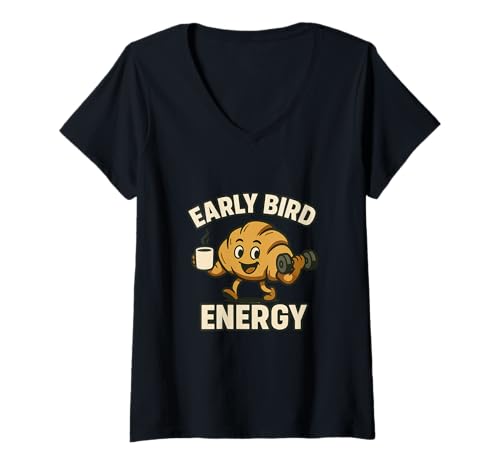 Damen Morning Energy Design Coffee and Sunrise Vibes Grind Rise T-Shirt mit V-Ausschnitt von Every Day Is A Day Designs