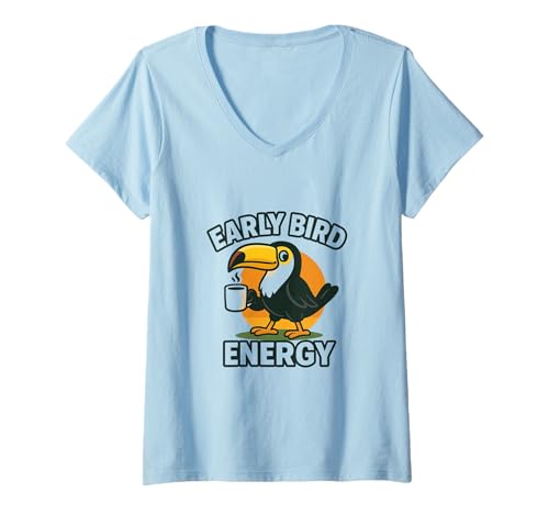 Damen Morning Energy Design Coffee and Sunrise Vibes Grind Rise T-Shirt mit V-Ausschnitt von Every Day Is A Day Designs