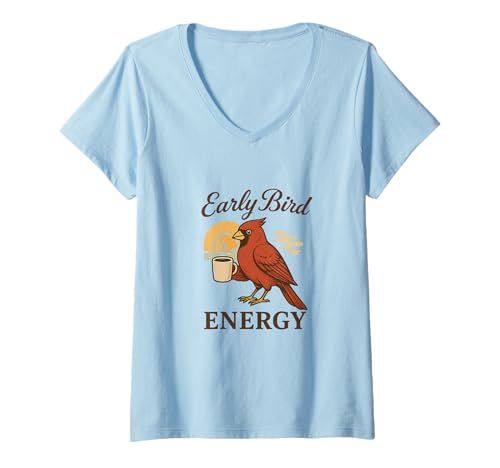 Damen Morning Energy Design Coffee and Sunrise Vibes Grind Rise T-Shirt mit V-Ausschnitt von Every Day Is A Day Designs