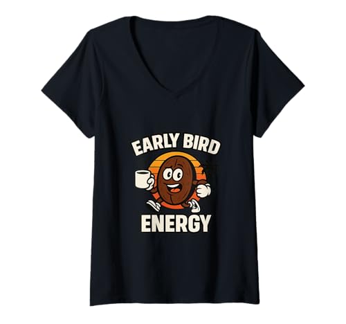 Damen Morning Energy Design Coffee and Sunrise Vibes Grind Rise T-Shirt mit V-Ausschnitt von Every Day Is A Day Designs
