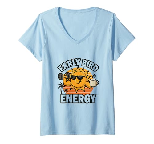 Damen Morning Energy Design Coffee and Sunrise Vibes Grind Rise T-Shirt mit V-Ausschnitt von Every Day Is A Day Designs