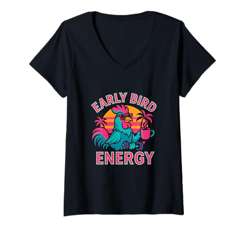 Damen Morning Energy Design Coffee and Sunrise Vibes Grind Rise T-Shirt mit V-Ausschnitt von Every Day Is A Day Designs