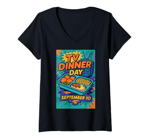 Damen National TV Dinner Day 10. September Retro Diner-Stil Design T-Shirt mit V-Ausschnitt von Every Day Is A Day Designs